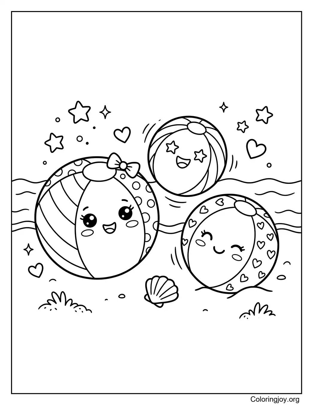 Kawaii Strandball-Freunde Malvorlage