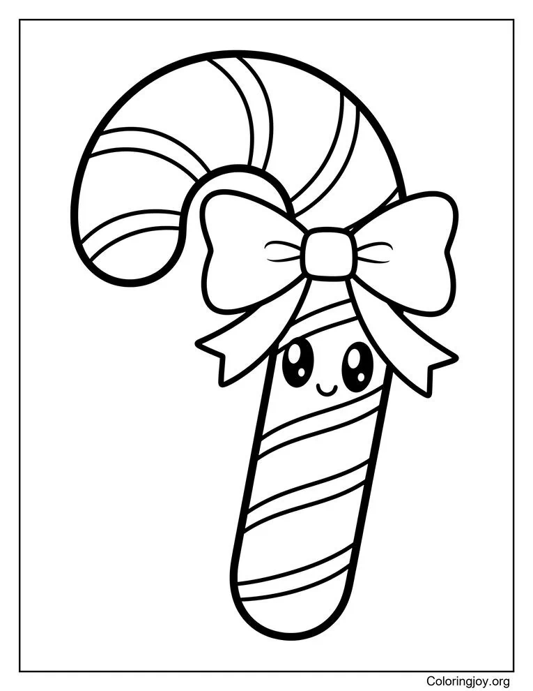 Dibujo de bastón de caramelo con lazo para colorear