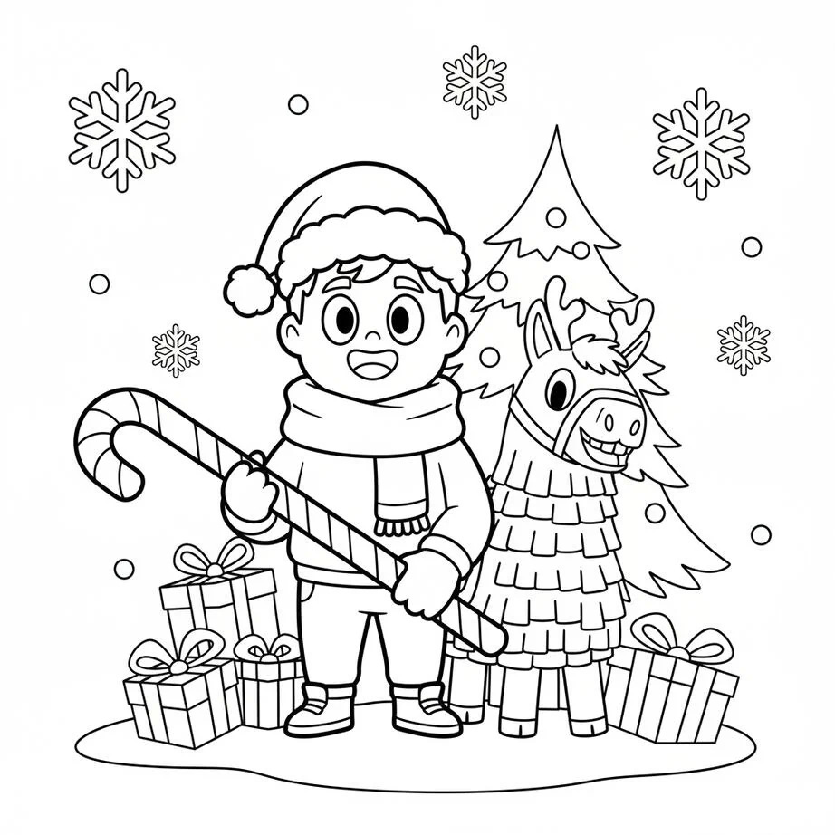 Fortnite Christmas Character and Loot Llama Celebration Coloring Page