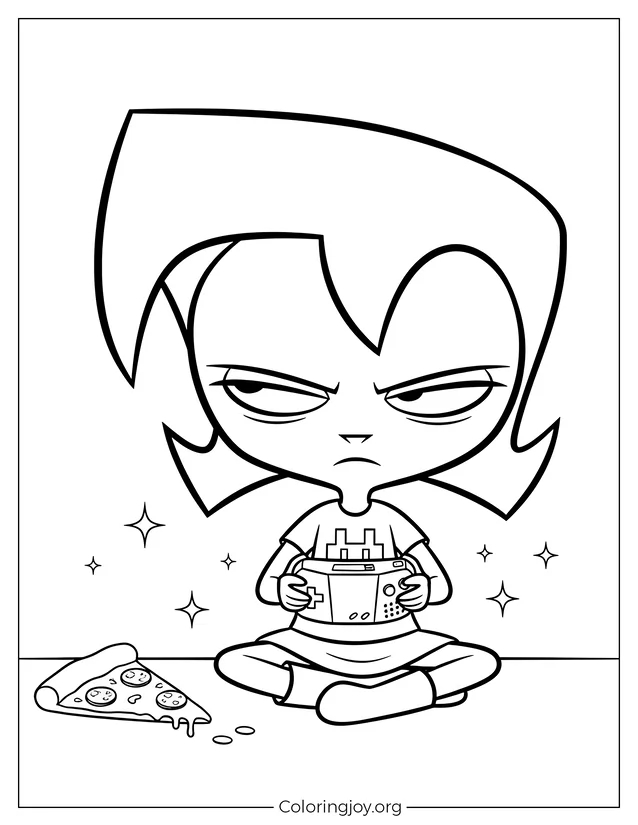 Lindo Gaz sentado con una rebanada de pizza para colorear