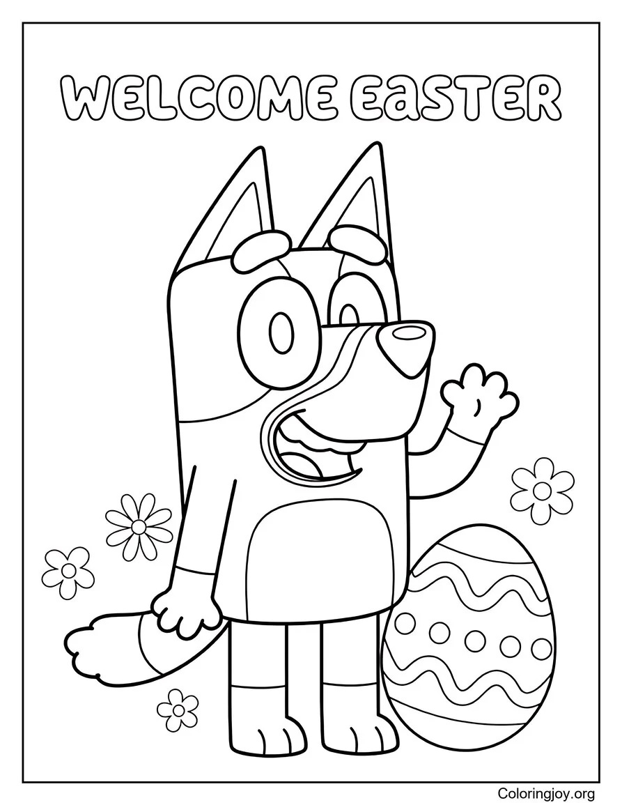 Bienvenida Pascua Bluey página para colorear