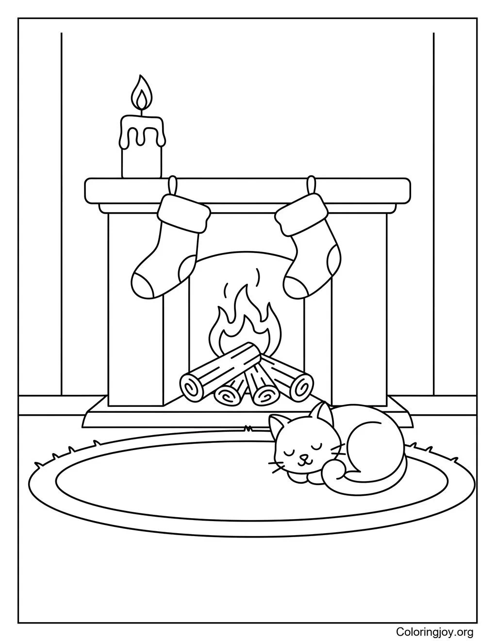 Dibujo para colorear acogedora chimenea