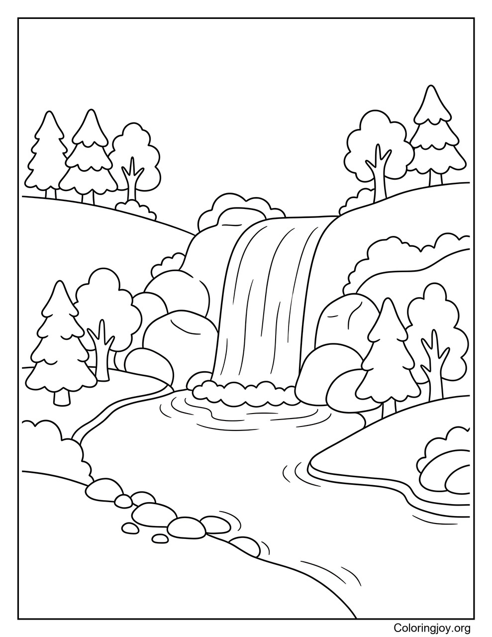 Ein Wasserfall ergießt sich in einen Fluss.