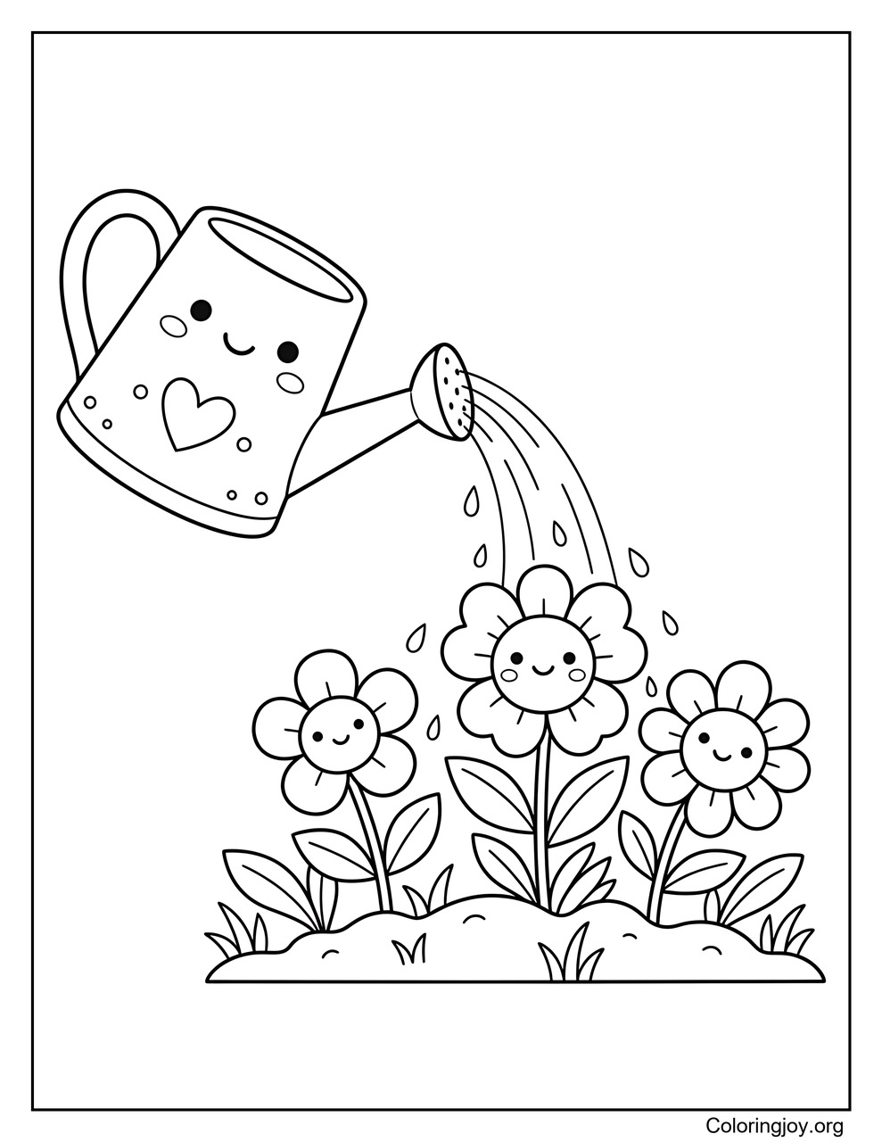 Eine Gießkanne gießt Wasser auf Blumen.