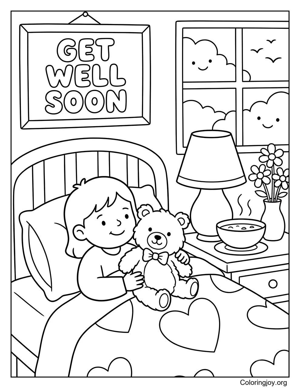 Niño descansando en la cama con osito de peluche