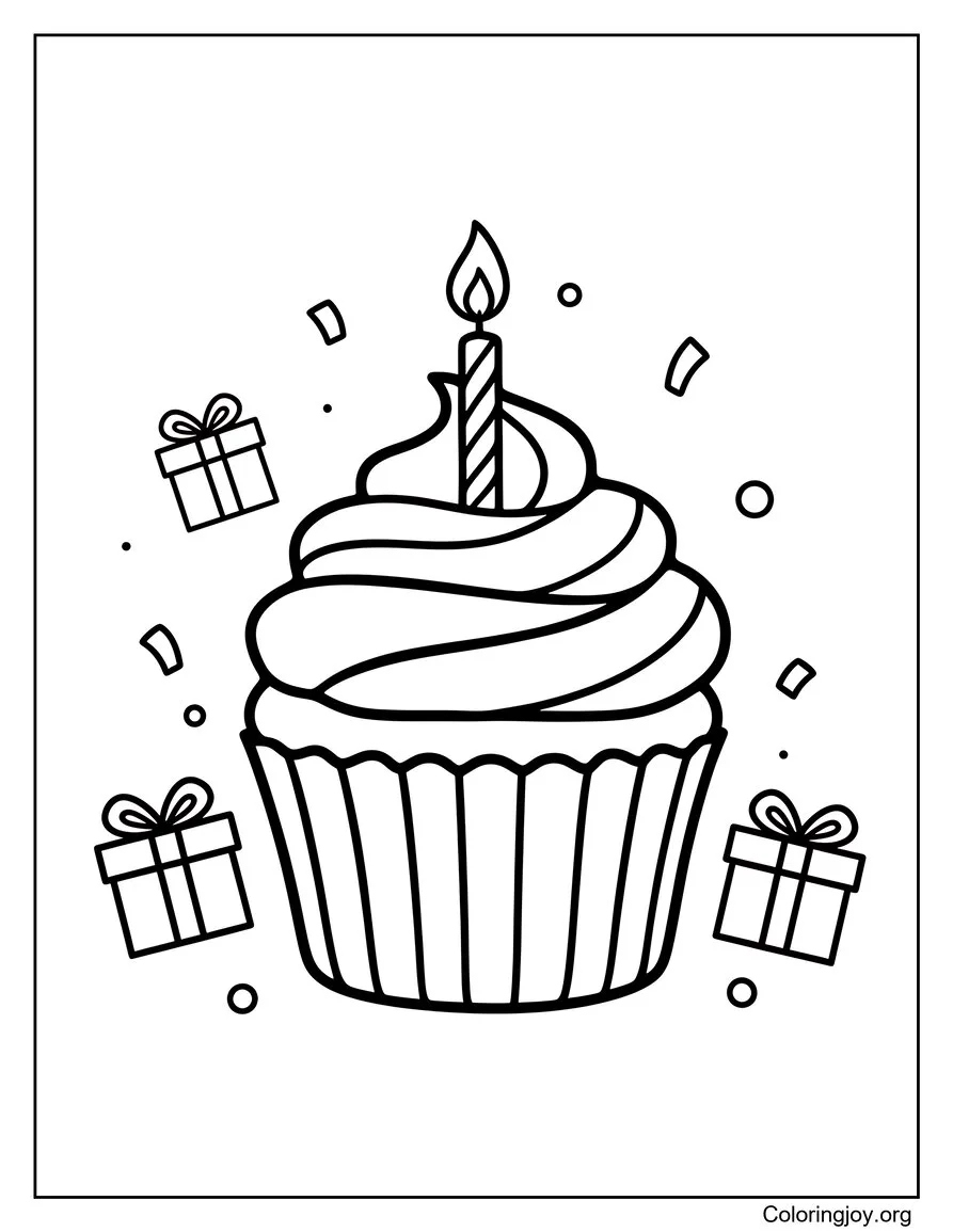 Coloriage de cupcake joyeux anniversaire