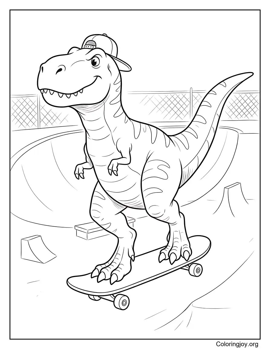 Skateboarding T-Rex Fun coloring page