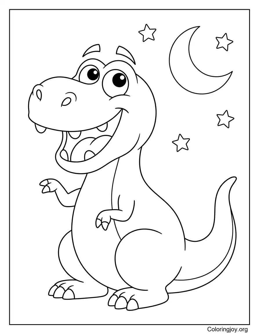 Sleeping Cute T-Rex Under the Stars coloring page