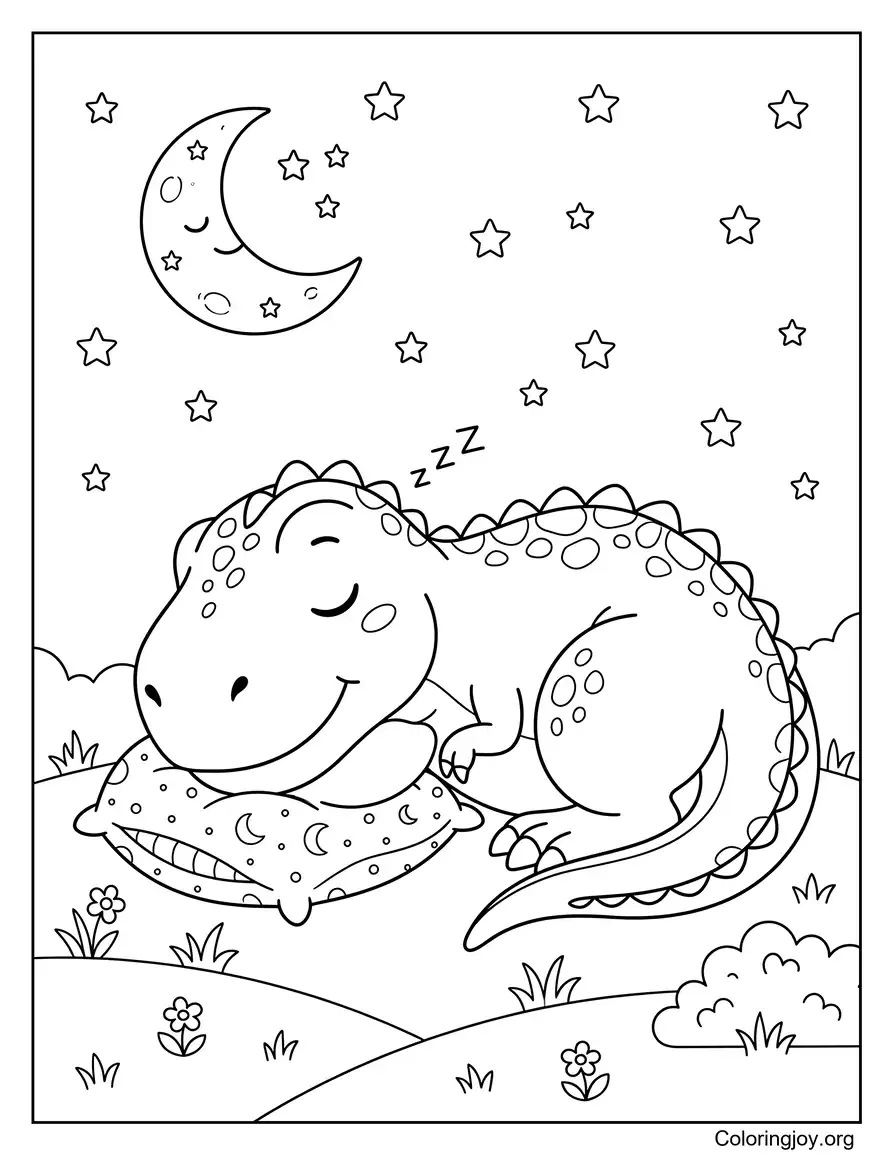 Peaceful Sleeping Dino Coloring Sheet coloring page