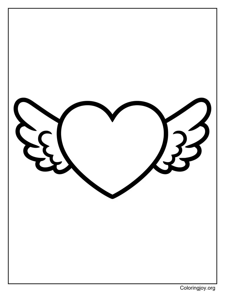 Página para colorear de corazón con alas