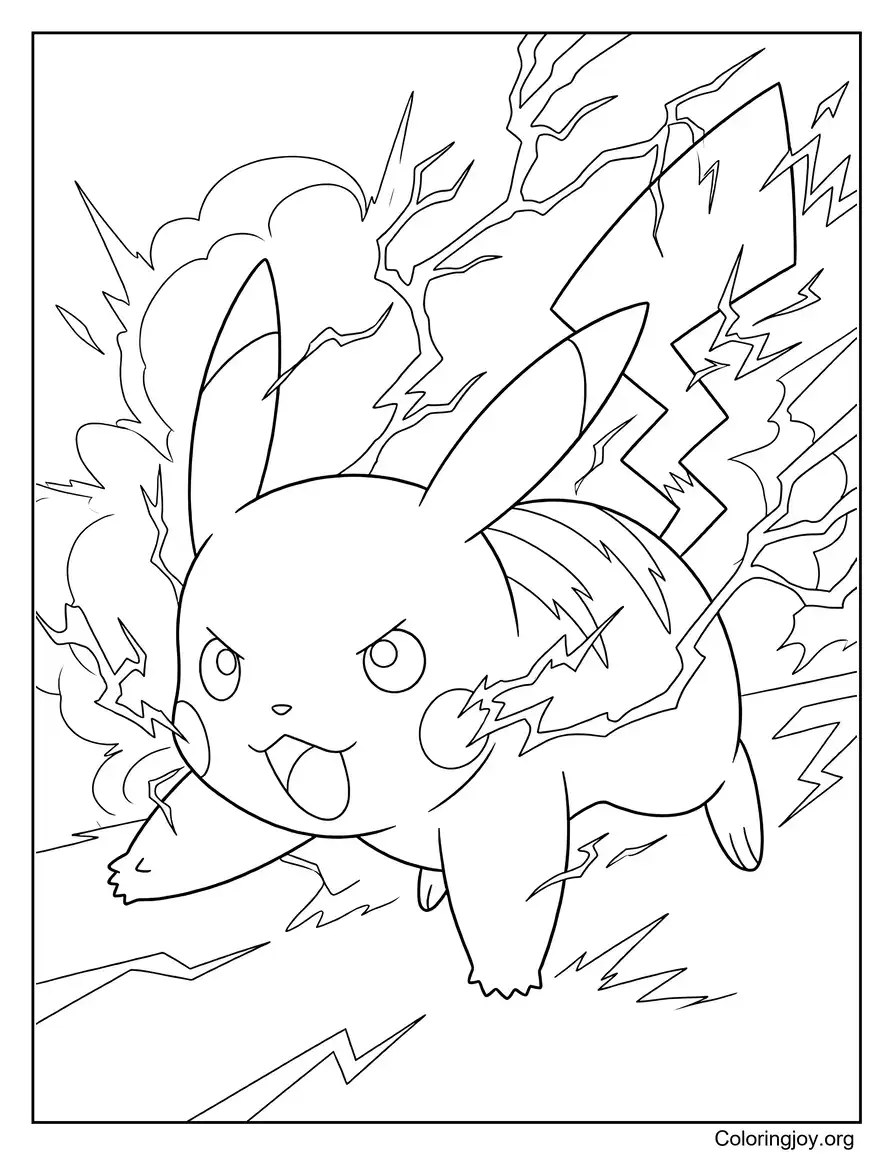 Ataque del Rayo de Ikachu página para colorear