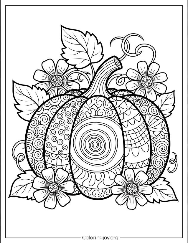 Otoño Zentangle Calabaza Para Colorear Imprimible página para colorear