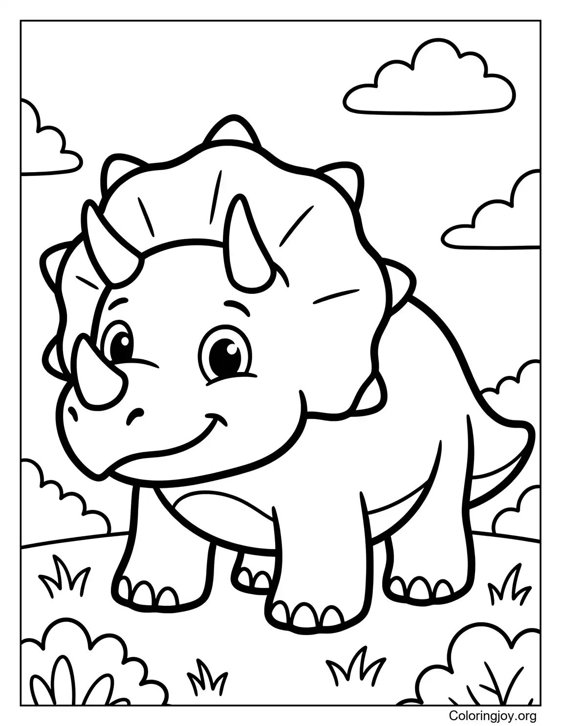 Easy Simple Triceratops Coloring Page for Toddlers
