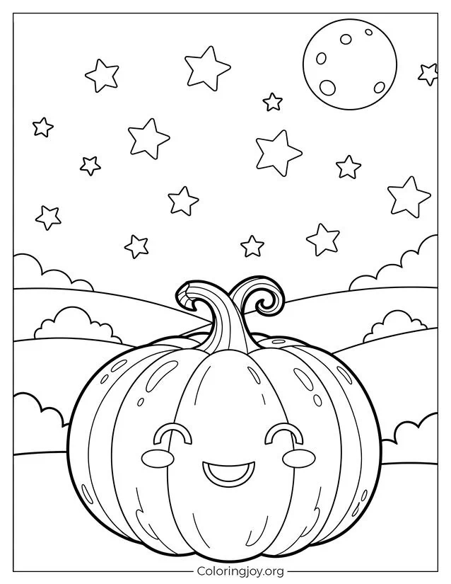 Calabaza de noche estrellada fácil de colorear página para colorear
