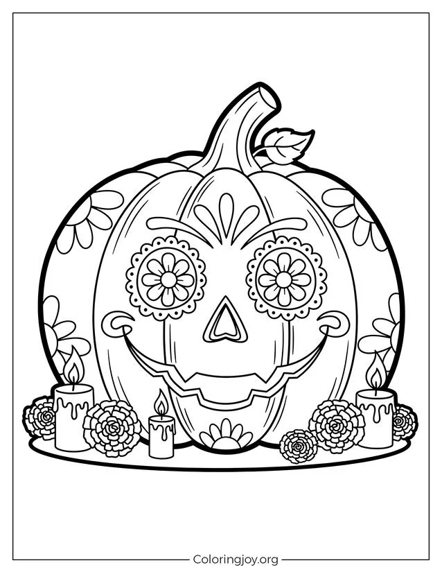 de Calavera de calabaza festiva página para colorear
