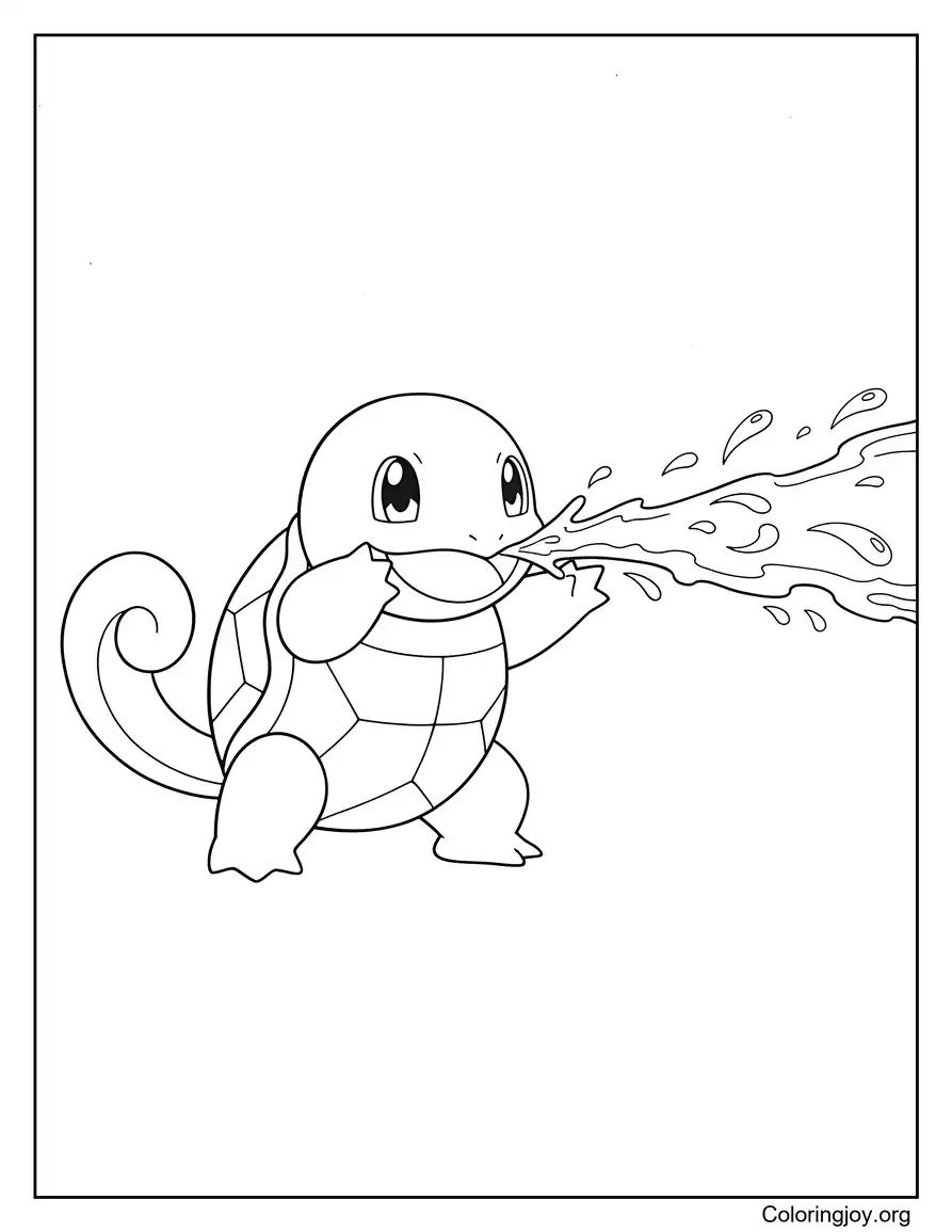 divertida de Squirtle rociando agua página para colorear