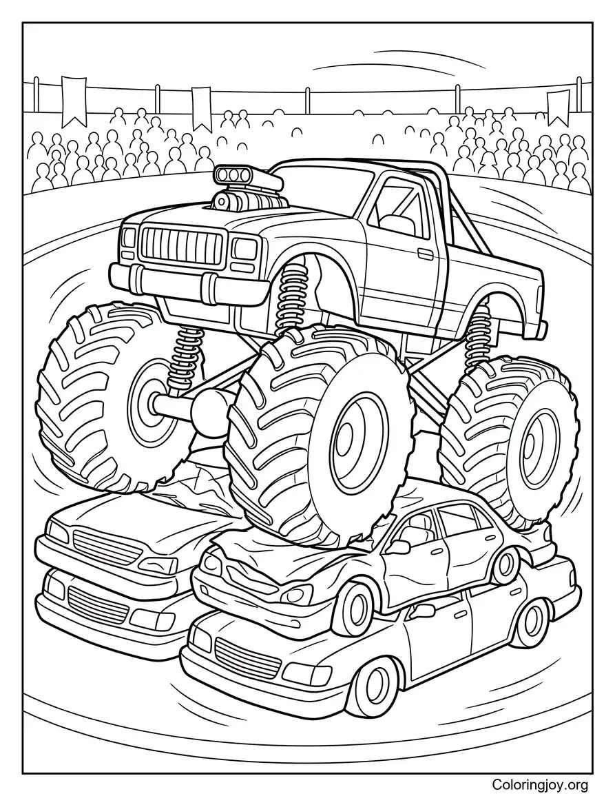 Monster Truck Crushing Cars Coloring Print coloring page