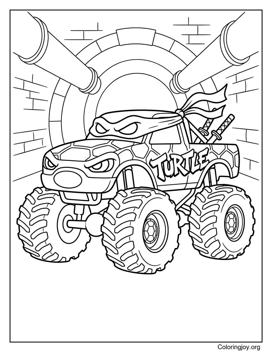 Ninja Turtle Inspired Monster Truck Coloring Sheet coloring page