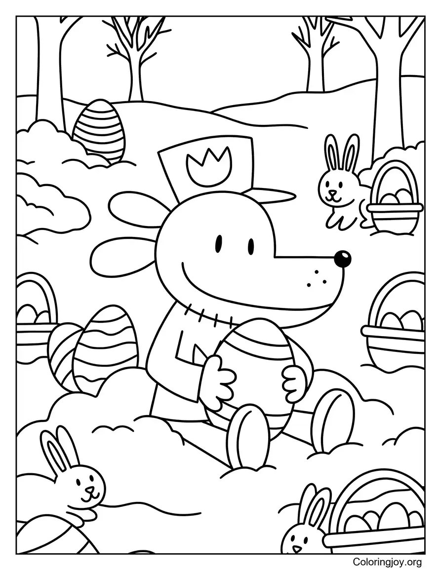 Escena para colorear Dog Man con temática de Pascua página para colorear