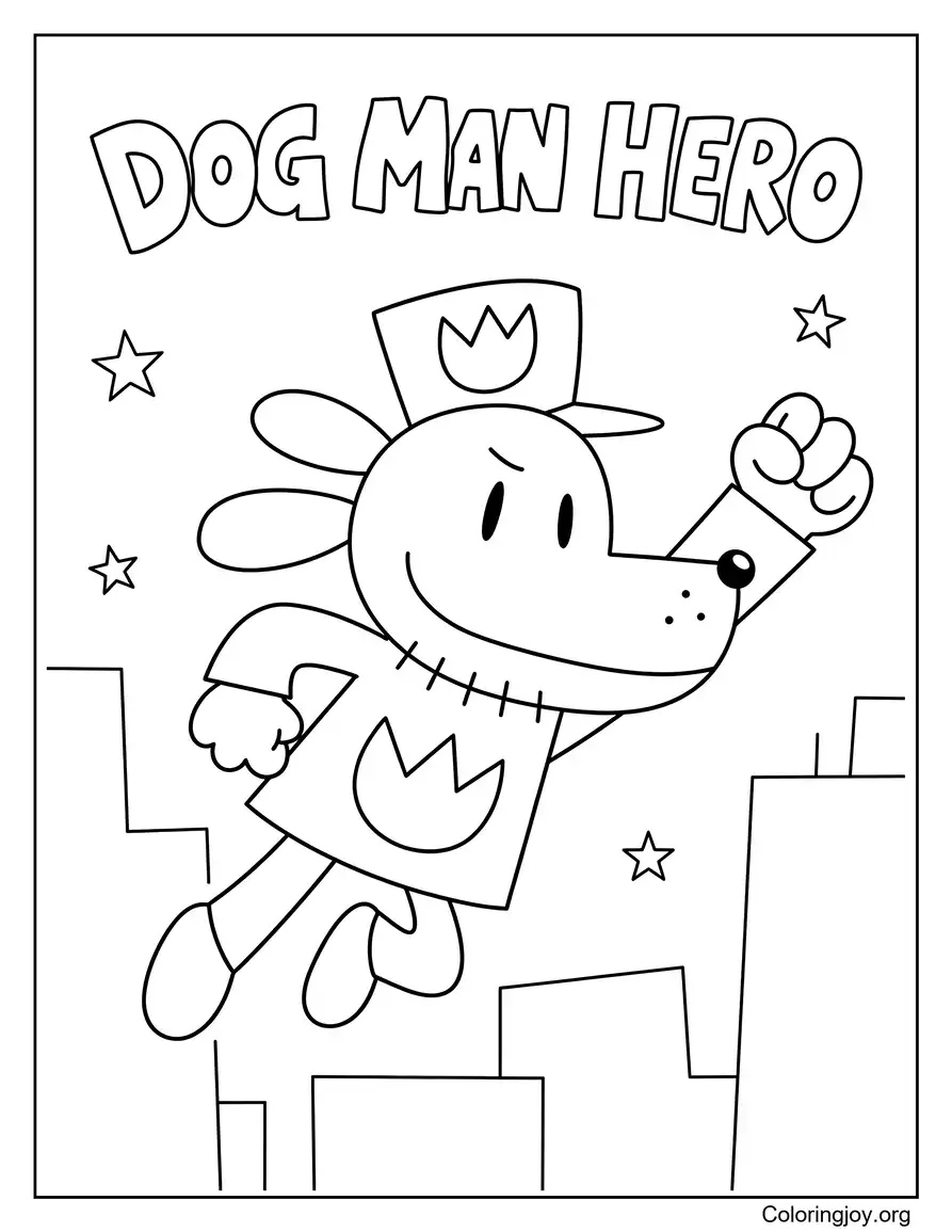 Dog Man como un héroe valiente página para colorear