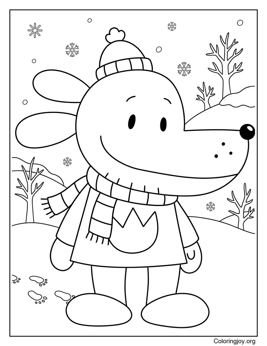 Aventura invernal en la nieve con Dog Man página para colorear
