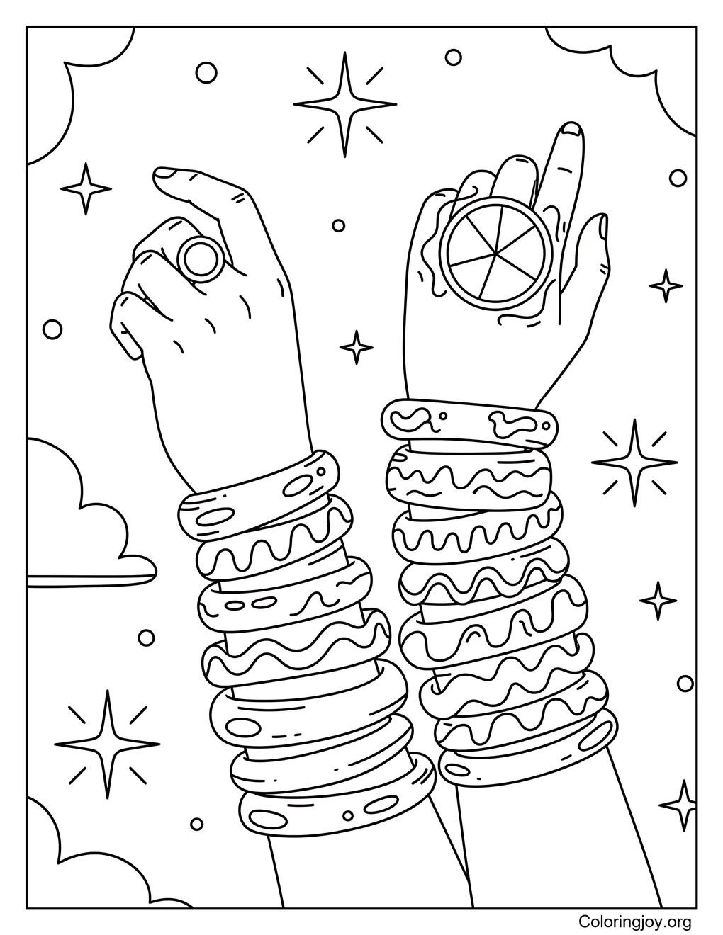 Mood rings and jelly bracelets coloring page