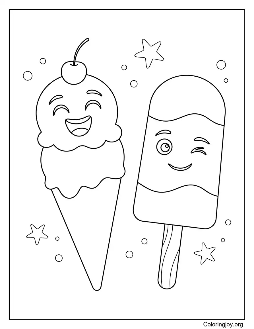 Summer Pool Party With Ice Cream Treats coloring page
