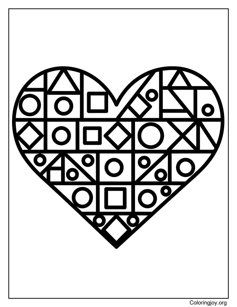 Página para colorear con patrón de corazón geométrico