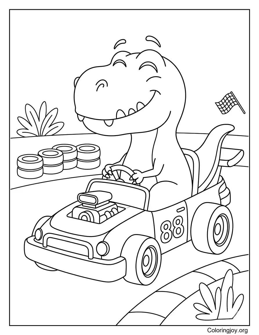 Race Car Driver T-Rex coloring page