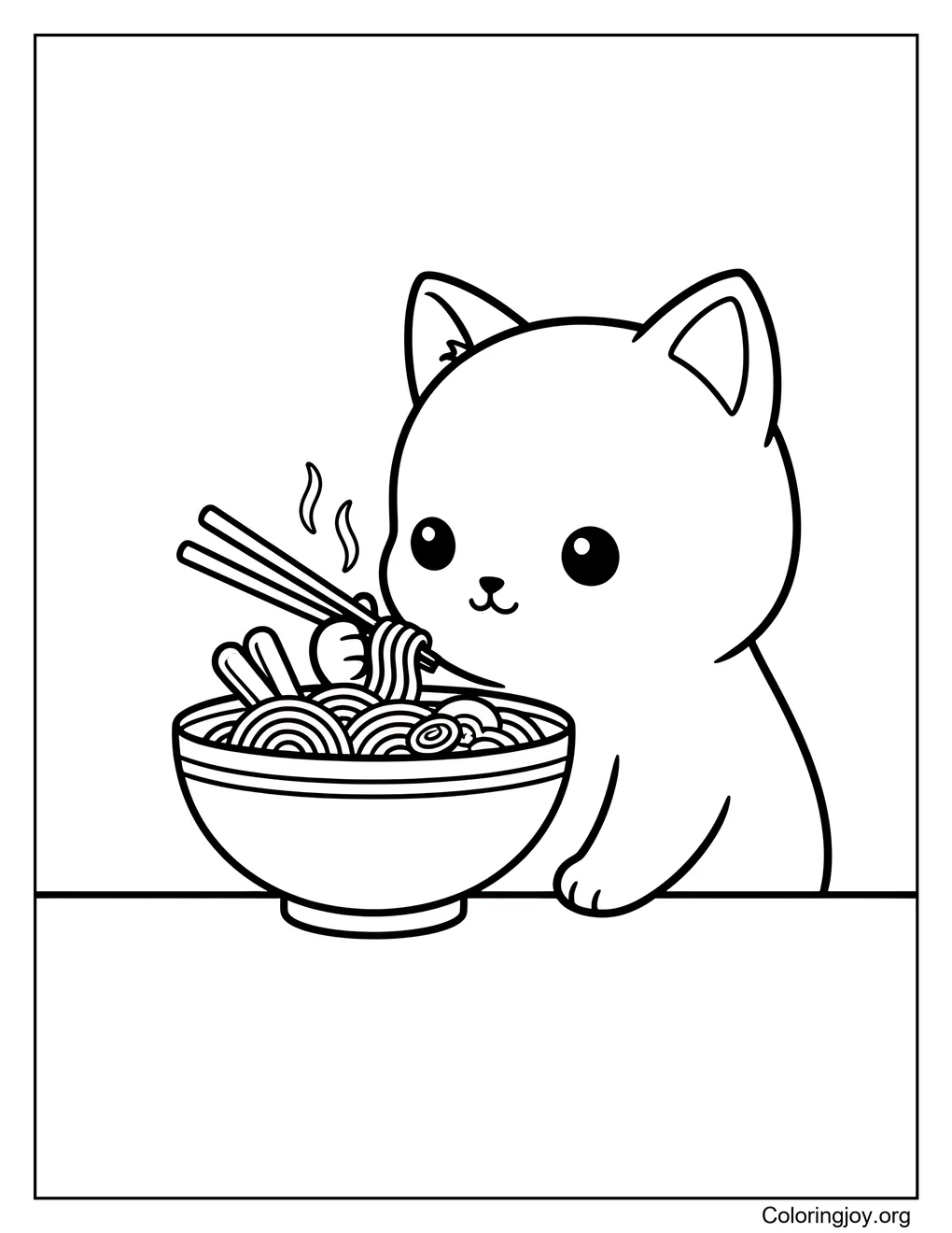 Hungry kitty loves noodles