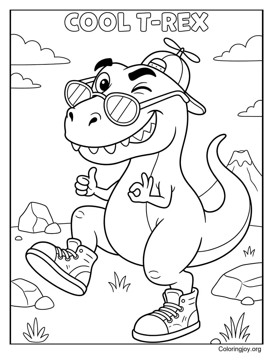 Cool T-Rex With Sunglasses Coloring Sheet coloring page