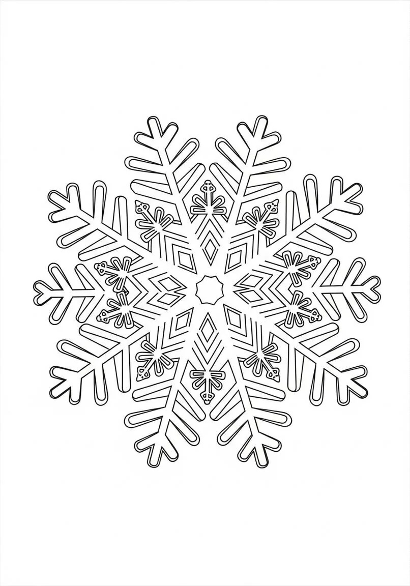 Página para colorear de mandala de copo de nieve simétrico para niños