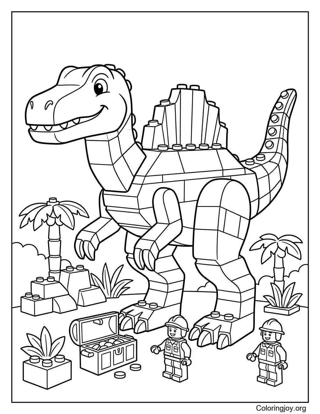 Malvorlage „Spinosaurus-Abenteuer“ im LEGO-Stil