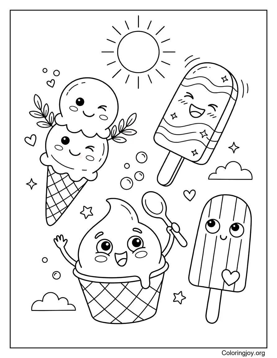 Sweet Summer Ice Cream Theme coloring page