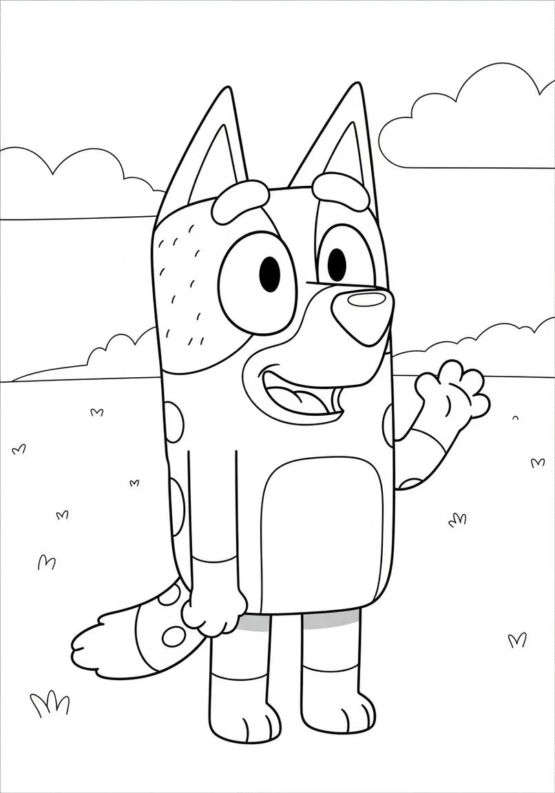 Bandit Heeler agitando una sonrisa amigable para colorear