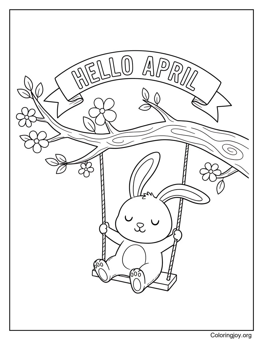 Bunny entrando en abril página para colorear
