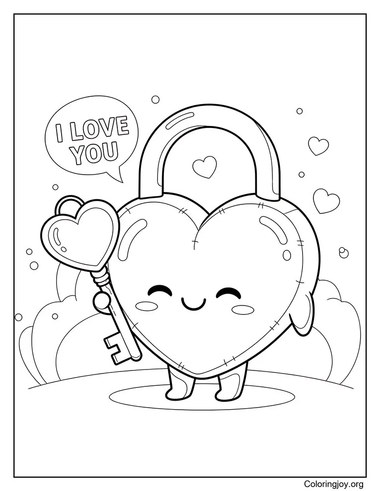 Lock and Key I Love You Design coloring page