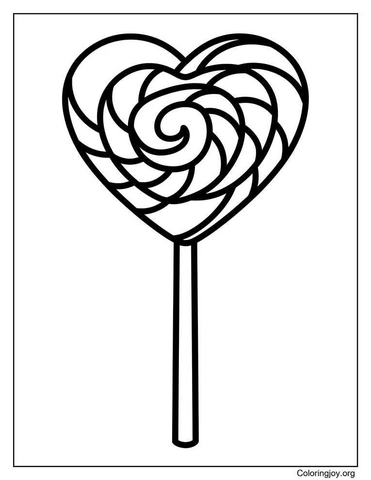 Página para colorear de piruleta de corazón