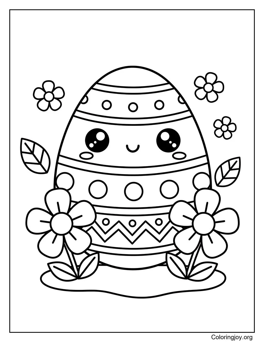 Here a big patterned egg smiles with a friendly face.