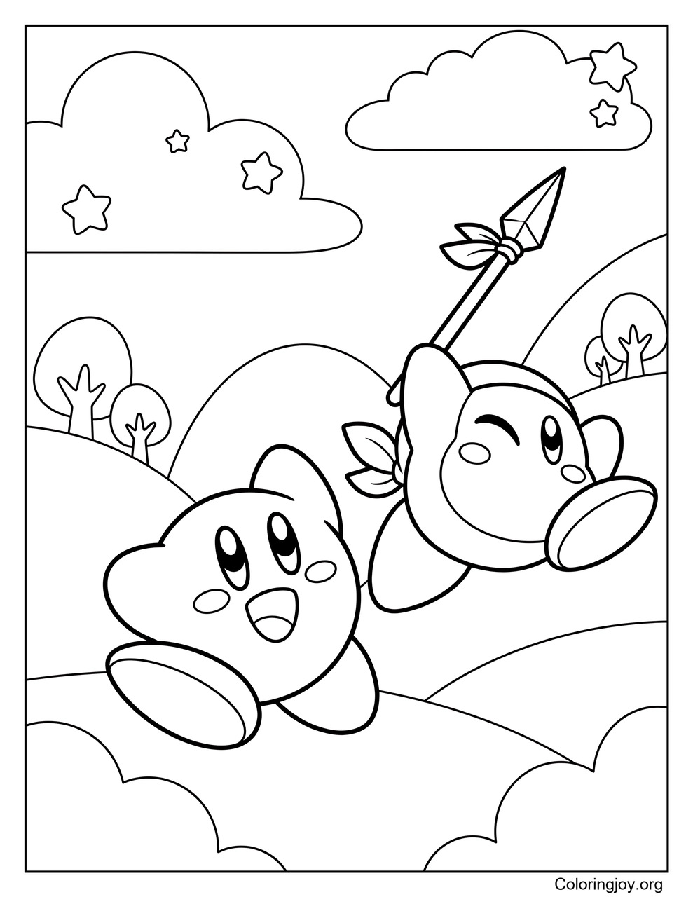 Bandana Waddle Dee and Kirby coloring page