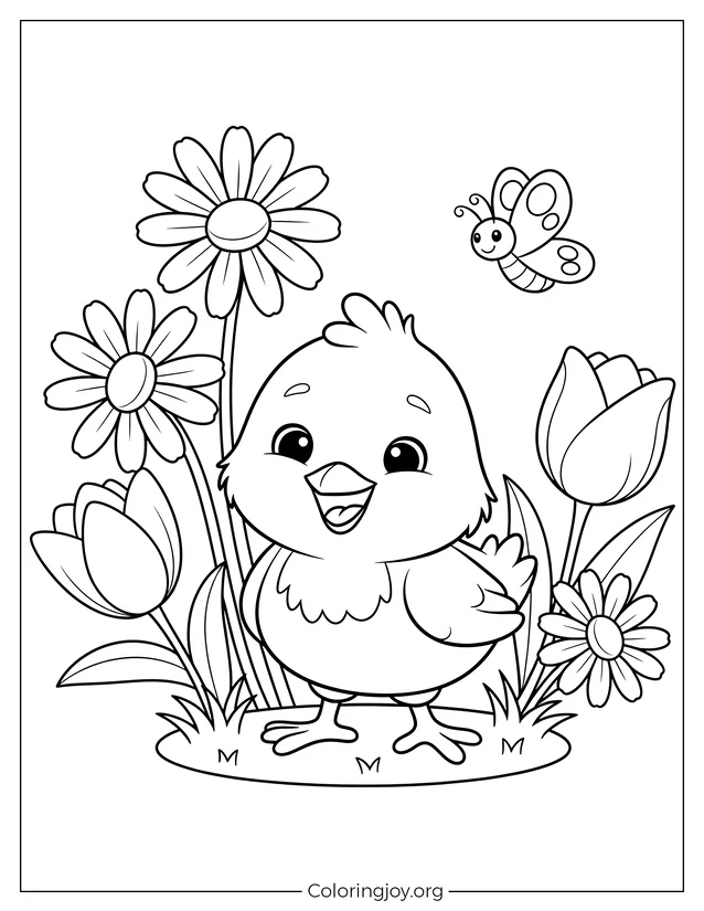 Plantilla sencilla de pollito para niños página para colorear