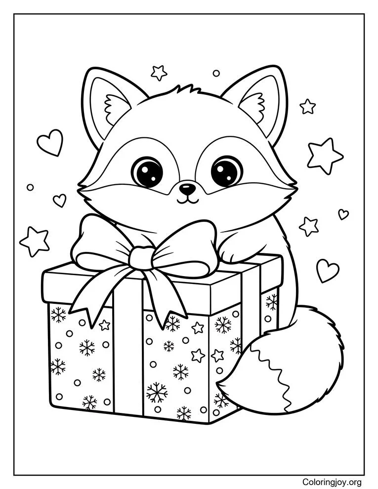 Cute Baby Fox with Holiday Gift Box