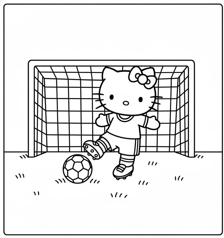 Hello Kitty Página para colorear jugando al fútbol