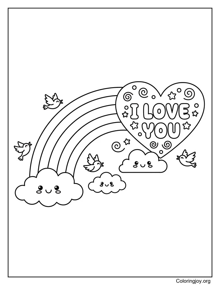 Rainbow Heart With I Love You coloring page