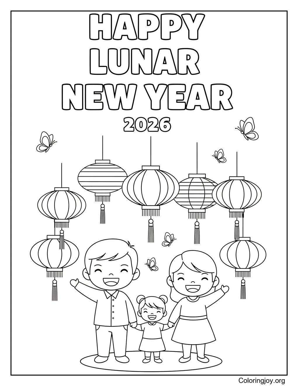 Happy Lunar New Year 2026 coloring page