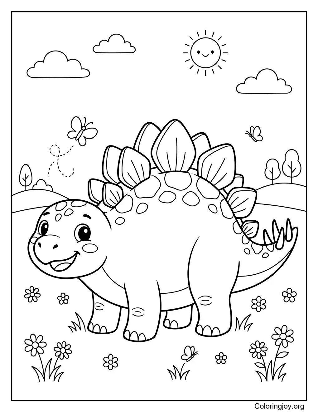 Cartoon Stegosaurus in a Meadow