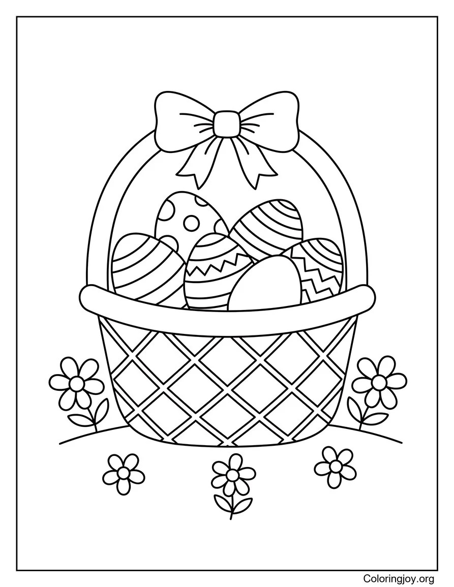 Basket full of decorated Easter eggs