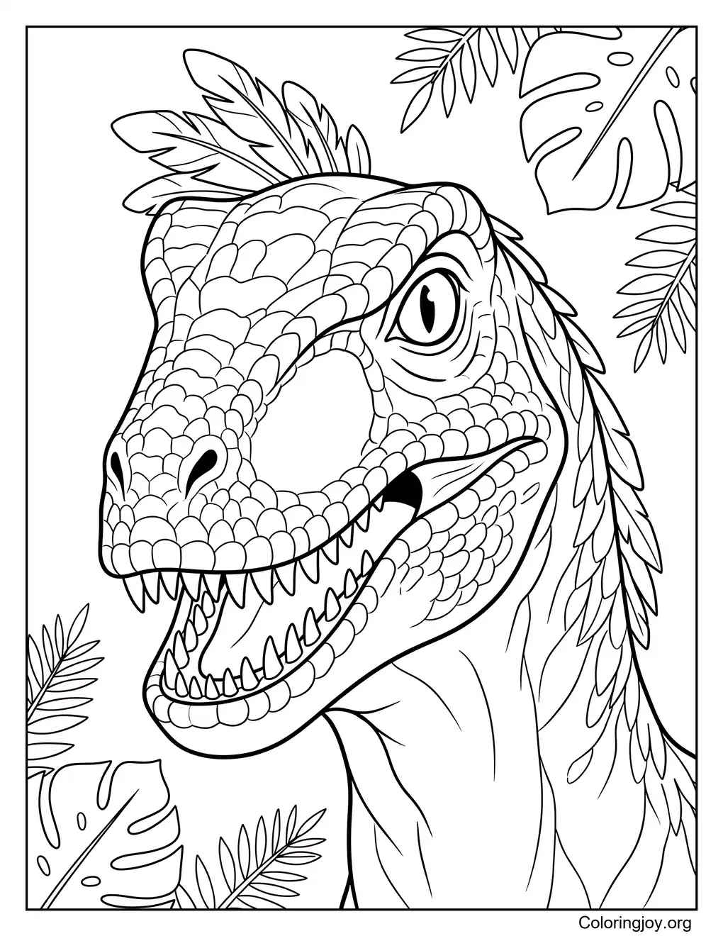 Velociraptor Head Close Up Coloring Sheet coloring page