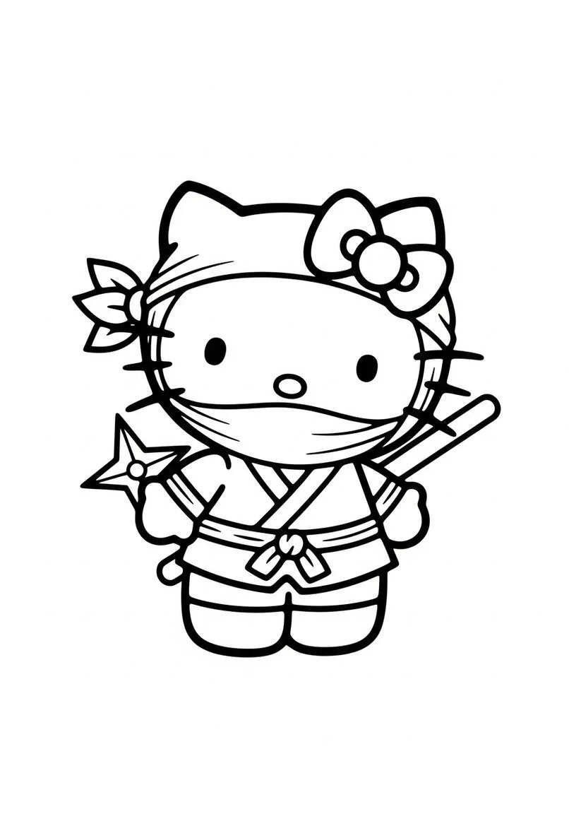 Amigable guerrero ninja Hello Kitty Página para colorear