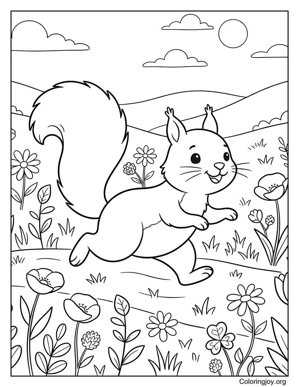 Squirrel Playing in Wildflowers
